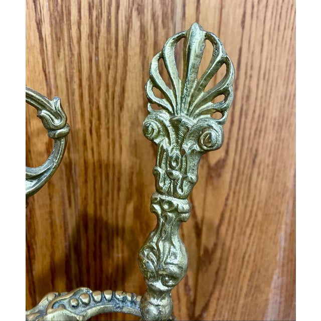 Rococo Vintage Rococo Revival Style Ornate Brass Complete 5-Piece Fireplace Tools Set For Sale - Image 3 of 9