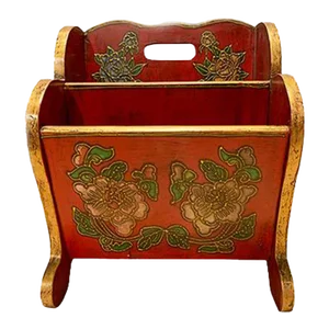 1990s Asian Tibetan Magazine Holder in Red