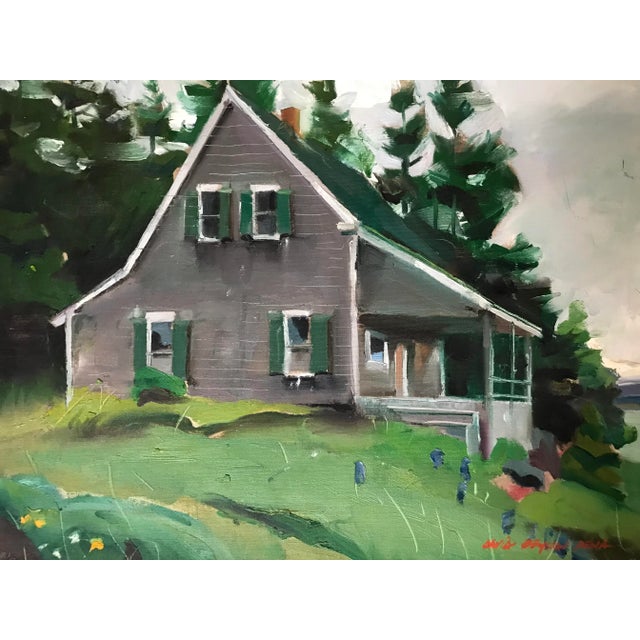 This unstretched, original, signed oil on canvas by David Beynon Pena was painted on location of a house on a hill with...