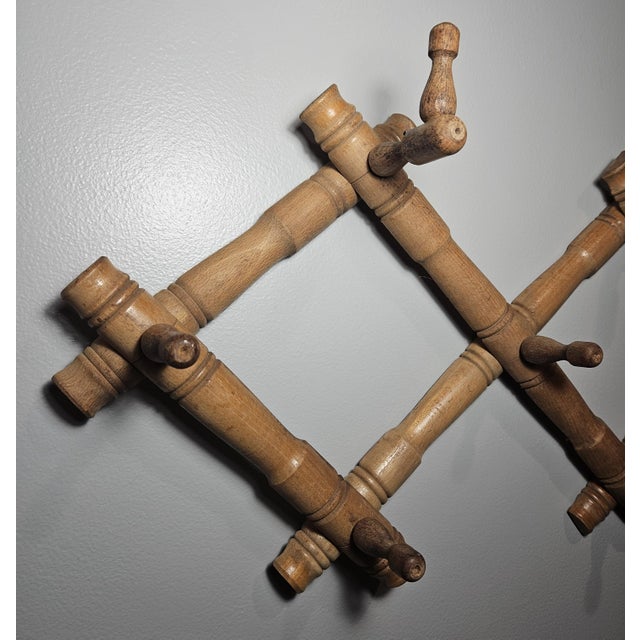 Vintage Pine 10 Peg, Faux- Bamboo Coat Rack For Sale - Image 14 of 15