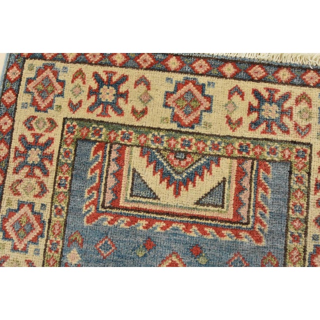 Kazak Rug 2’1” X 3′ Blue Wool Tribal Hand-Knotted Oriental Carpet For Sale In Philadelphia - Image 6 of 9