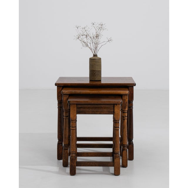 Set of 3 French Oak Nesting Tables, Circa 1970 For Sale - Image 11 of 14