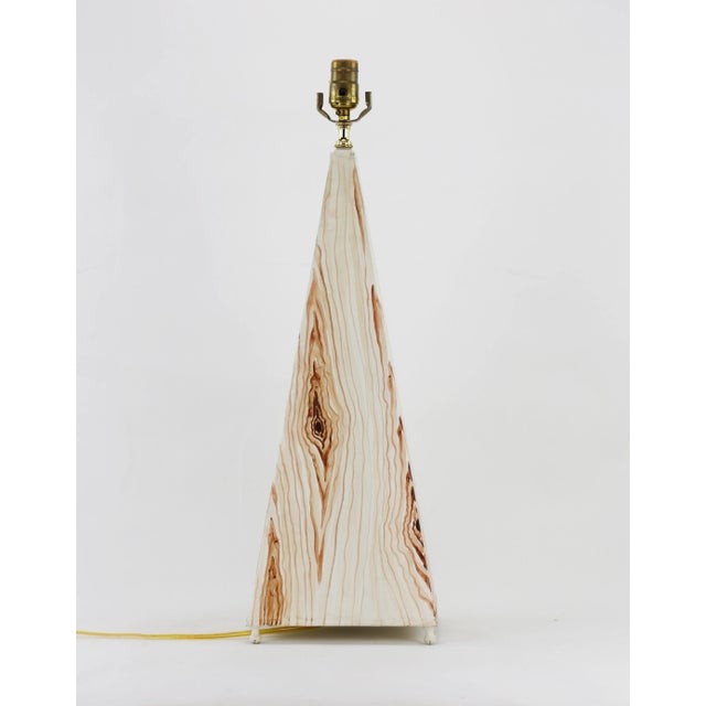 A Pair of Imitation Wood Grain Obelisk Lamps For Sale - Image 4 of 9