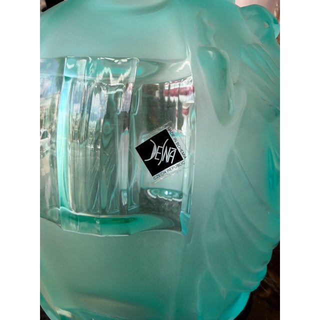 Glass Art Deco Style Desna Czech Aqua Glass Vase For Sale - Image 7 of 7
