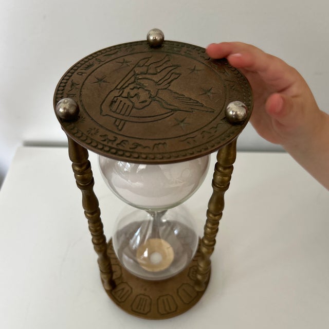 Late 20th Century Vintage Brass Celestial Cherub Hourglass With White Sand For Sale - Image 5 of 7
