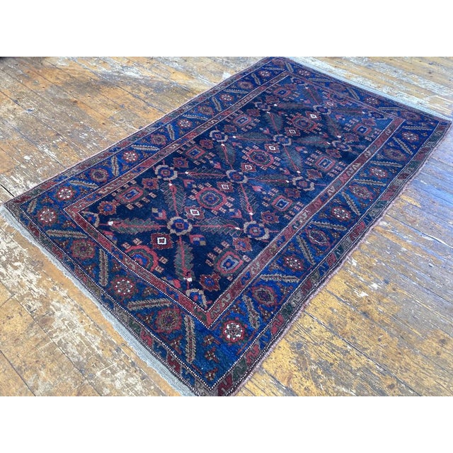 Kurdish Blue Rug, 1890s For Sale - Image 4 of 14