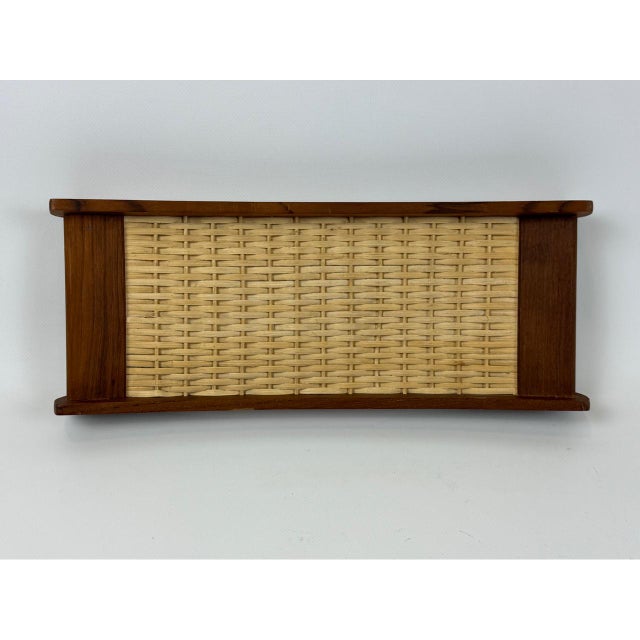 Mid-Century Modern Mid-Century Modern Teak Serving Tray with Rattan Bottom from Poulsen Krogstrup, 1960s For Sale - Image 3 of 13