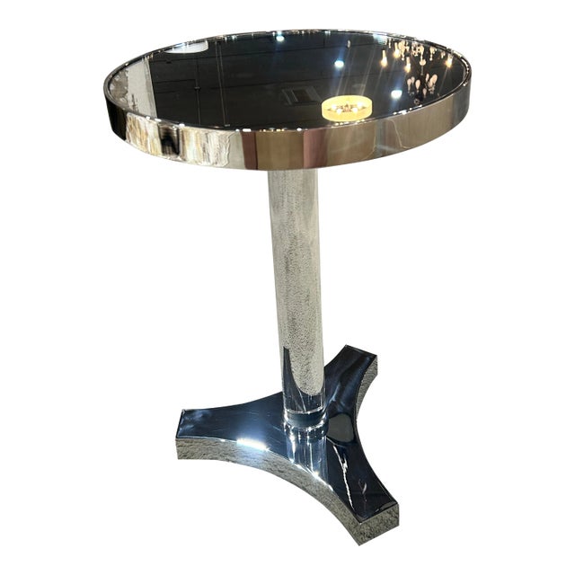 Lexington Rounded Mirror End Table With Chrome and Acrylic Base For Sale