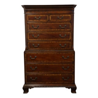 Universal Furniture Banded Mahogany Biedermeier Traditional Victorian Style 45" Chest on Chest 609150 For Sale
