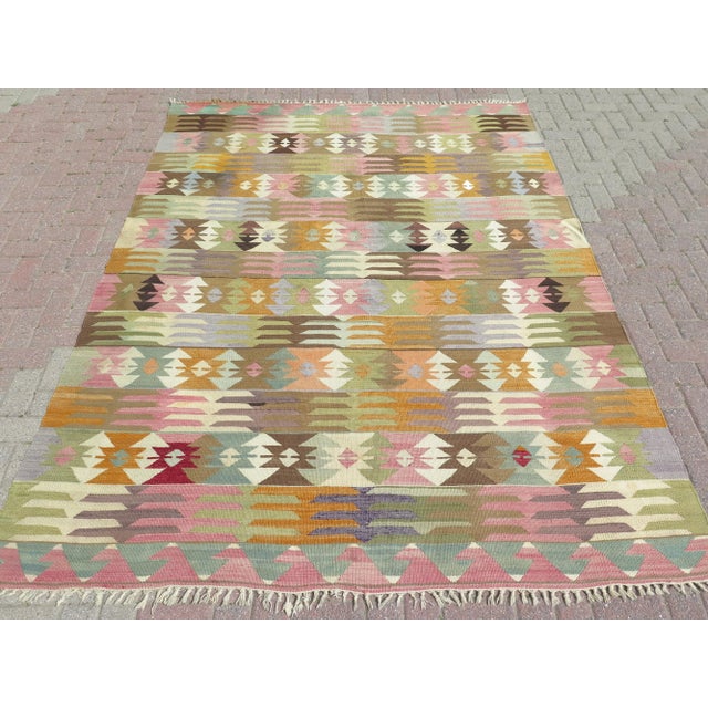 Mid-Century Modern 1960s Vintage Turkish Handmade Kilim Area Rug For Sale - Image 3 of 13