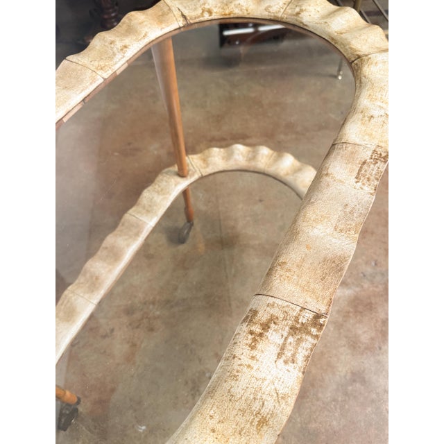 Italian Two-Tier Drinks Cart of Scalloped Wood and Glass - Mid 20th Century For Sale - Image 9 of 10