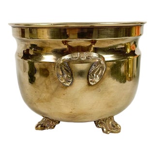 Vintage Brass Footed Pot With Handles For Sale