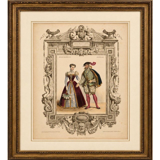 Title: henri ii & catherine de' medici french court costume lithograph, 1847 : a beautifully hand-colored french...