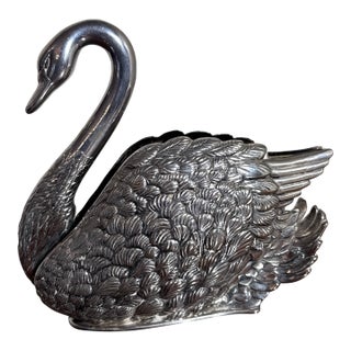 Vintage Italian Metal Swan Figurine Planter Napkin Letter Holder For Sale