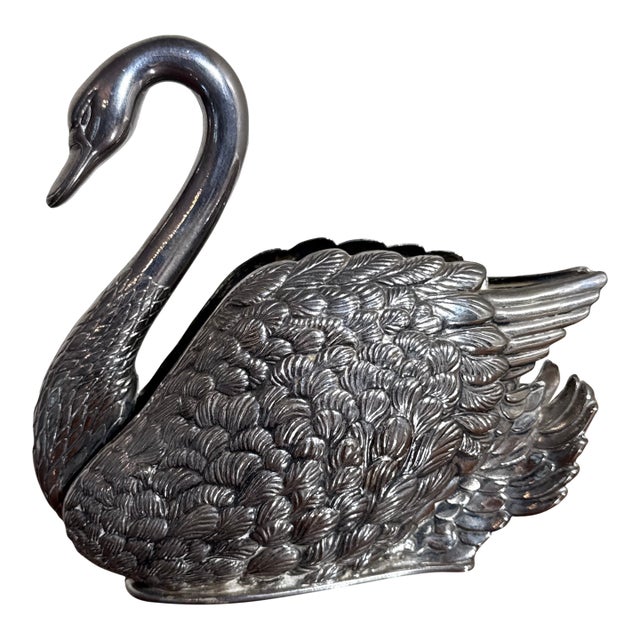 Vintage Italian Metal Swan Figurine Planter Napkin Letter Holder For Sale