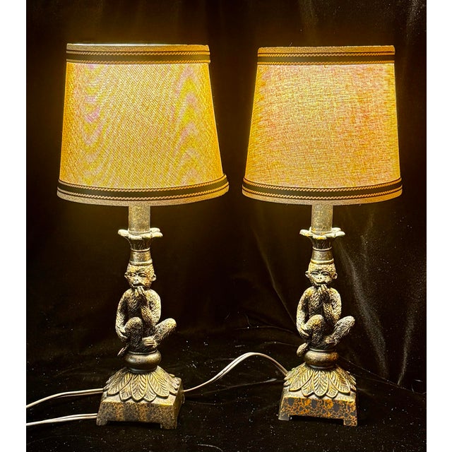 Mid 20th Century Brass Monkey Motif Accent Lamps - a Pair For Sale - Image 10 of 12