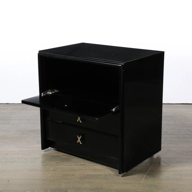 Mid-Century Ebonized Walnut & Nickel X Form Pull Nightstands by Paul Frankl For Sale In New York - Image 6 of 12