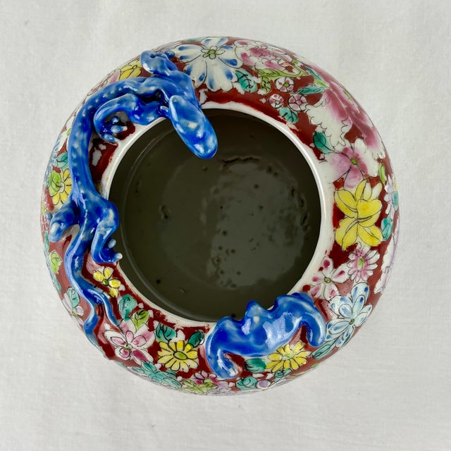 Chinese Famille‑Rose Brush Pot With Applied Blue Dragons, Guangxu Mark — Late Qing / Early Republic, 5" For Sale - Image 6 of 13