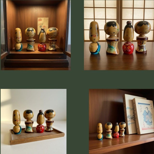 Vintage Japanese Kokeshi Dolls-Set of 4-Miniature Hand Painted Wood-Japan- MCM For Sale - Image 11 of 11