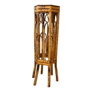Antique Victorian Scorched Bamboo Hexagonal Plant Stand or Pedestal, C. 1900 For Sale