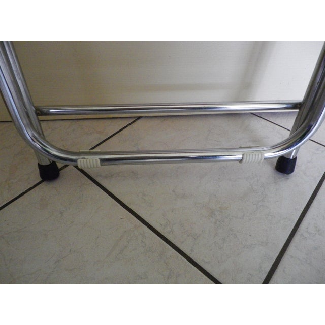 Folding Occasional Stool in Chromed Metal with Orange Imitation Leather Seat, France, 1970s For Sale - Image 10 of 12