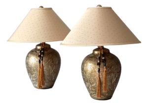 Pair of Vintage Chinoiserie Style Gilt Ceramic Table Lamps