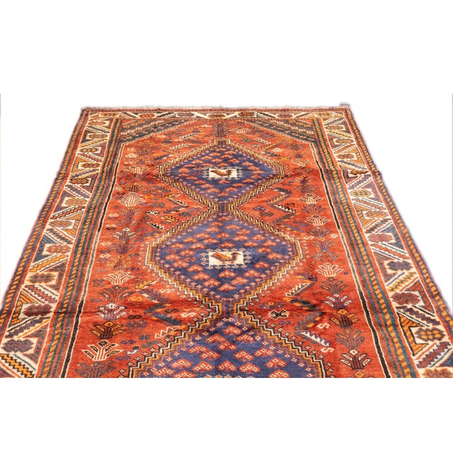 Semi-Antique Hand-Knotted Persian Qashqai Rug 5'3" X 8'8" For Sale - Image 4 of 14