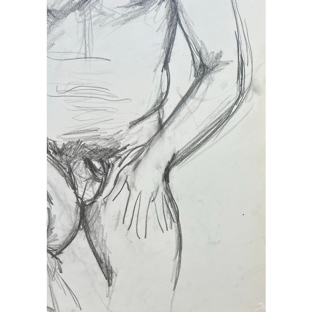 Mid-Century Modern Barbara Beck Figurative Nude Charcoal Sketch on Paper 1970s For Sale - Image 3 of 4
