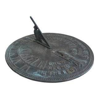 Vintage English Country Iron Verdigris Garden Sundial "Grow Old Along With Me" For Sale