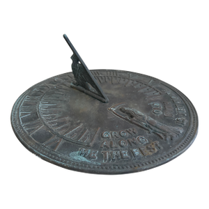 Vintage English Country Iron Verdigris Garden Sundial "Grow Old Along With Me"