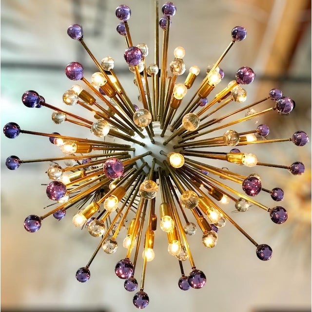 Italian 21st Century Italian Burst Lilac and Clear Murano Glass Sphere Sputnik by Fabio LTD For Sale - Image 3 of 9