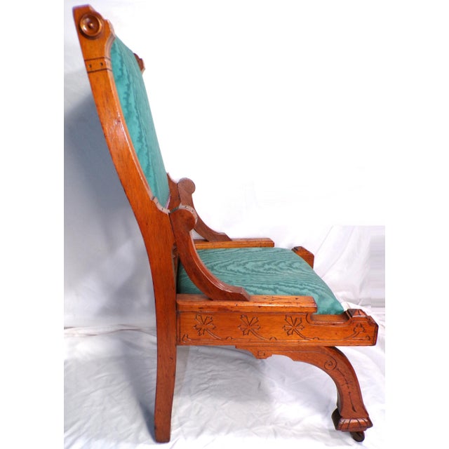 Teal 1880s Victorian Era Professionally Restored Child's Mahogany Slipper Chair For Sale - Image 8 of 10