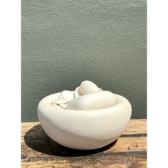 Vintage Matte Glazed Ceramic Tabletop Pebble Fountain For Sale - Image 10 of 12