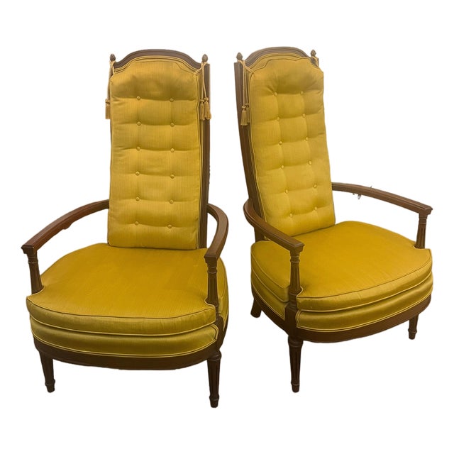 1960s Gilliam Distinctive Furniture High-Back Lounge Armchairs in Gold For Sale