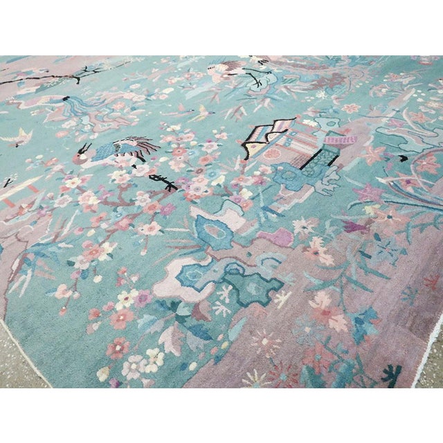 Galerie Shabab Collection Mid-20th Century Handmade Chinese Art Deco Room Size Carpet in Seafoam Green For Sale - Image 9 of 10