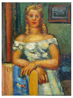 Louis Latapie, Portrait of Renée, 1941, Oil on Board, Framed