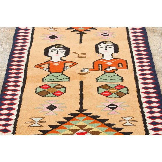 Traditional Vintage Turkish Pictorial Geometric Runner Beige & Red by Rug & Kilim, 1950–1959 For Sale - Image 3 of 9