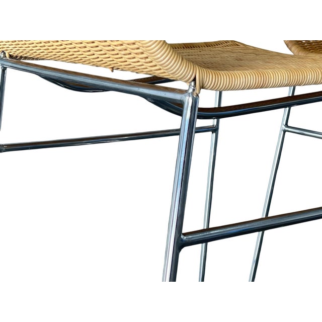 Chrome Set of 3 Modern Rattan and Chrome Barstools For Sale - Image 8 of 12