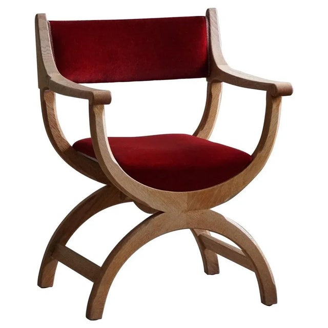 Mid-Century Armchair in Oak & Velvet Model Kurul attributed to Henning Kjærnulf, 1960s For Sale - Image 13 of 13