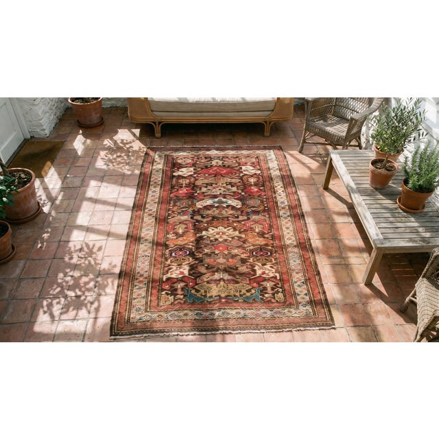 Red 1900s Red Geometric Tribal Antique Caucasian Bidjov Rug 3'2"x 4'5" Handknotted Wool Carpet For Sale - Image 8 of 9
