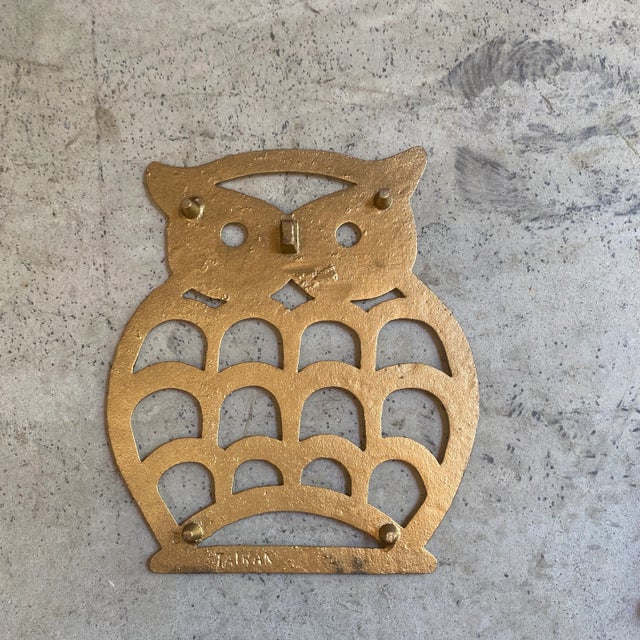 Brass 1970s Brass Owl Trivets- a Pair For Sale - Image 8 of 9
