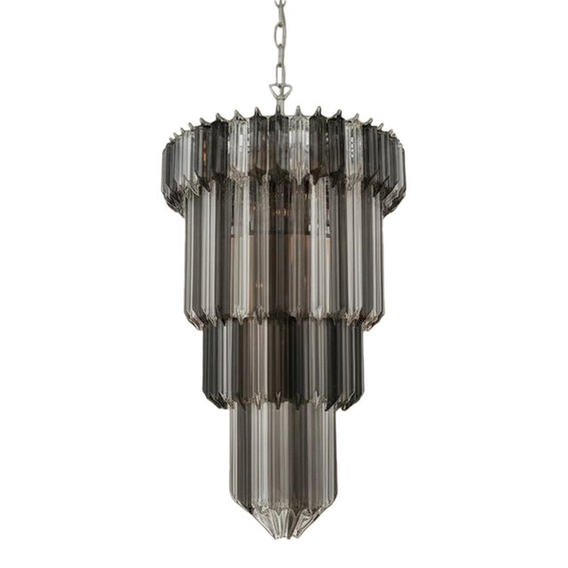 Murano Glass Chandelier | 111 Dark Quadriedri Prism (3 Gray Shades) For Sale