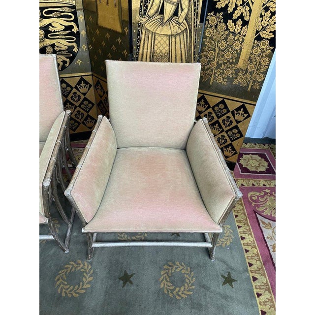 Wood Bergere Armchairs in Silver Bamboo and Velvet, Set of 6 For Sale - Image 7 of 13