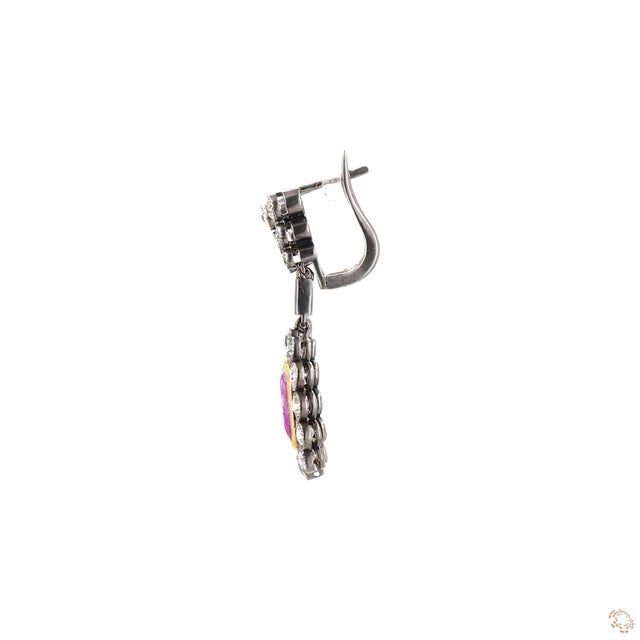 2.04 Carat Old European Cut Diamond Ruby Gold Earrings, A Pair For Sale - Image 4 of 9
