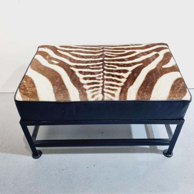 Zebra Print Leather Ottomans, Set of 2 For Sale - Image 4 of 8
