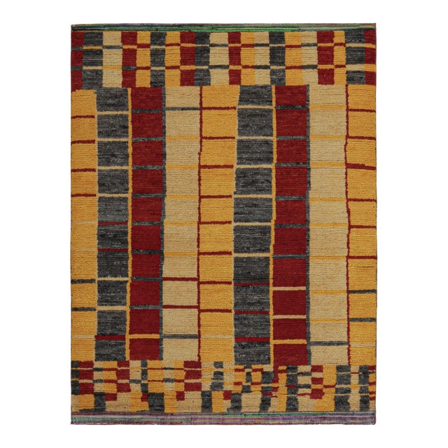 Rug & Kilim’s Moroccan Style Rug in Gold, Gray and Red Tribal Geometric Pattern For Sale