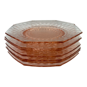 Mid 20th Century Pink Depression Glass Octagon Plates - Set of 7