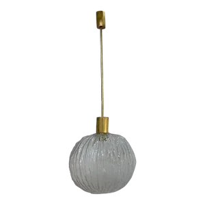 Angelo Brotto Italian 1960s Satin and Clear Glass Shade Pendant Lights