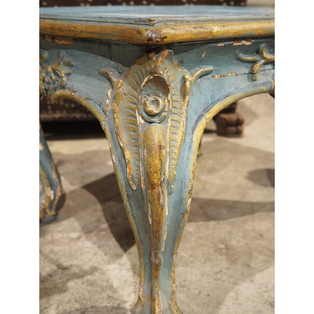 Antique Italian Blue Painted and Parcel Gilt Wooden Tabouret Stool, C. 1850 For Sale - Image 14 of 18