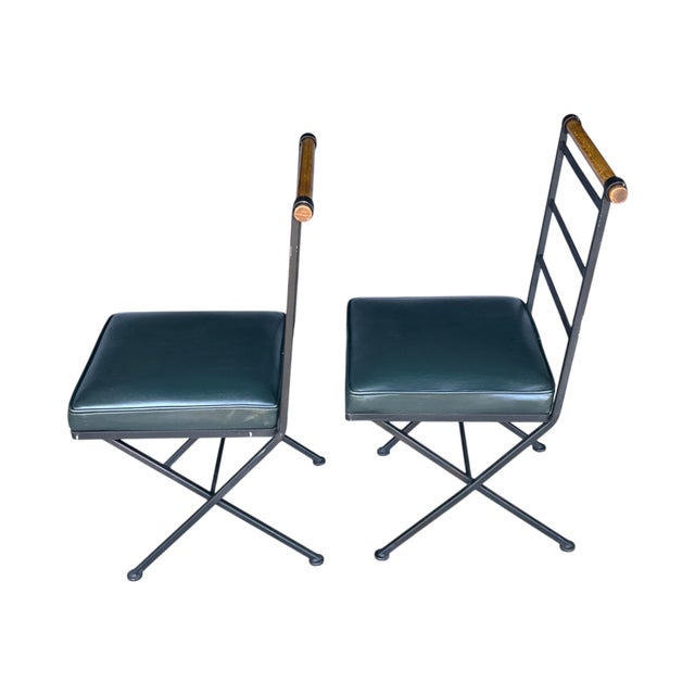 Sculptural Iron X-Frame Dining Chairs in Dark Green Leather – Set of 4 For Sale - Image 12 of 15
